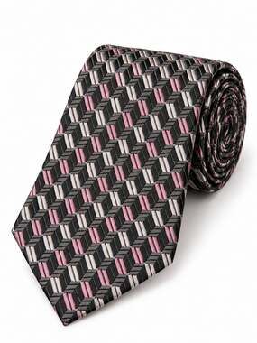 Valerio Garati Geometric Silk Necktie Black Pink Gray